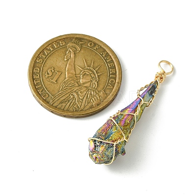 Electroplated Natural Quartz Crystal Copper Wire Wrapped Pendants PALLOY-JF02584-01-1
