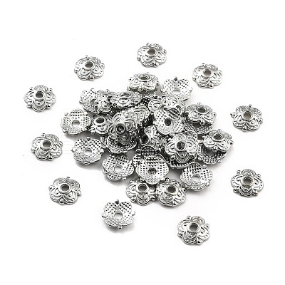 4-Petal Tibetan Style Alloy Flower Bead Caps TIBE-S222-P-NR-1