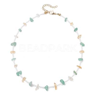 Natural Green Aventurine & Citrine Chip & Glass Seed Baeded Necklaces for Women NJEW-JN05603-01-1