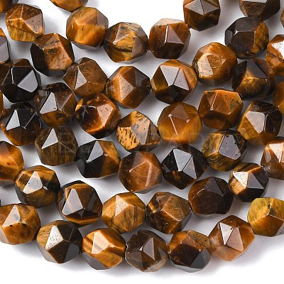Faceted Natural Tiger Eye Beads Strands G-K066-01-10mm-1