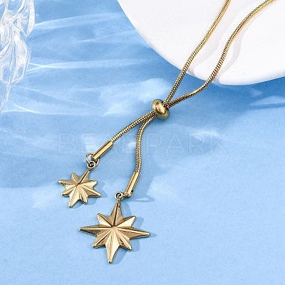 304 Stainless Steel Star Lariat Slider Necklaces NJEW-R026-14G-1