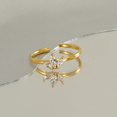 304 Stainless Steel Micro Pave Clear Cubic Zirconia Cuff Rings for Women FS-WGE9F4E-02-1