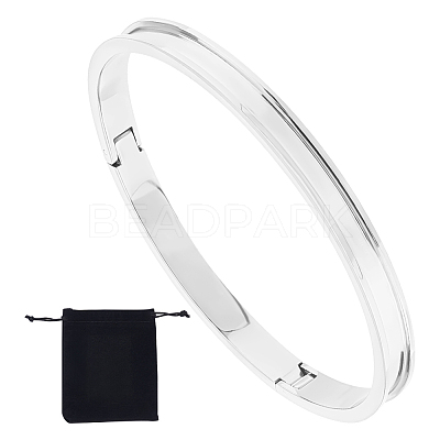 1Pc Stainless Steel Grooved Bangles STAS-UN0042-50B-P-1