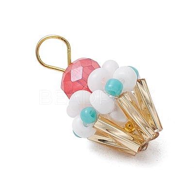 Glass Seed Beaded Cupcake Pendants PALLOY-MZ00581-02-1