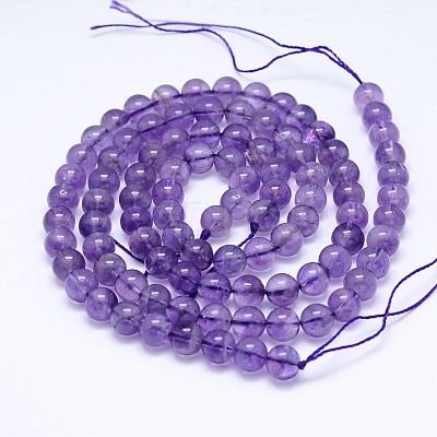 Natural Amethyst Round Bead Strands G-M212-8mm-02A-1
