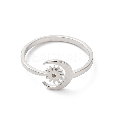 Non-Tarnish 304 Stainless Steel Moon & Sun Open Cuff Ring for Women RJEW-K245-33P-1