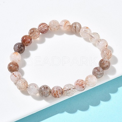Natural Rutilated Quartz Round Beads Stretch Bracelets for Women BJEW-Z158-03D-03-1