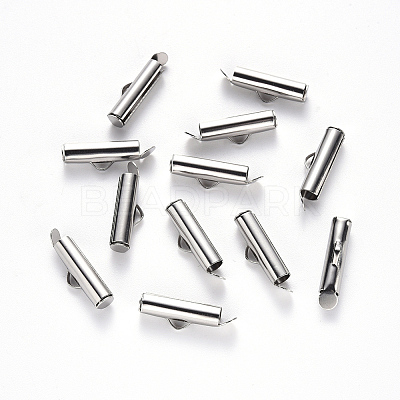 Non-Tarnish 304 Stainless Steel Slide On End Clasp Tubes X-STAS-S115-01F-P-1