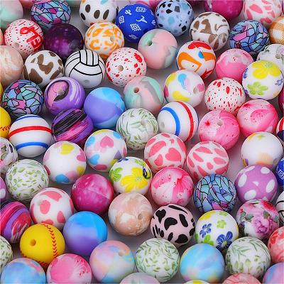 Printed Round with Ghost Pattern Silicone Focal Beads SI-JX0056A-127-1
