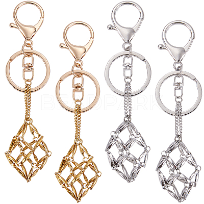 4Pcs 2 Colors 304 Stainless Steel Braided Macrame Pouch Empty Stone Holder for Keychain KEYC-SC0001-33-1