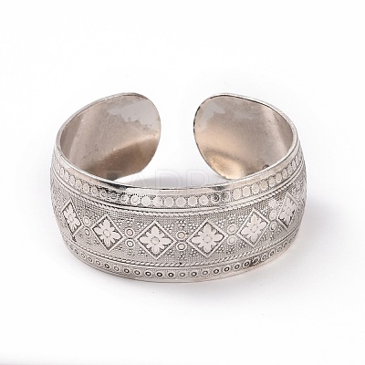Bohemia Tibetan Style Alloy Thick Open Cuff Bangle for Women BJEW-E002-01AS-05-1