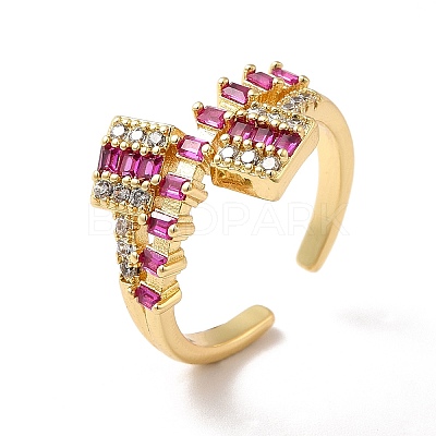 Ion Plating(IP) Cubic Zirconia Rectangle Open Cuff Ring RJEW-C041-11G-1