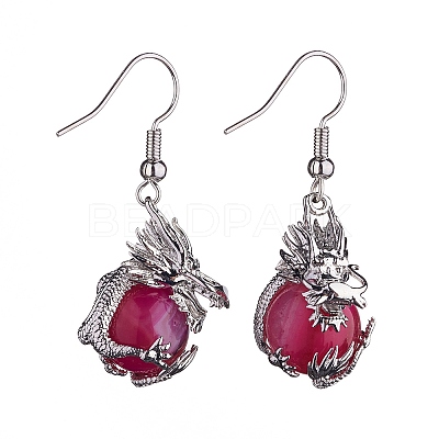 Gemstone Dragon Dangle Earrings EJEW-A092-06P-1