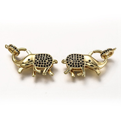 Brass Micro Pave Black Cubic Zirconia Lobster Claw Clasps ZIRC-I052-05G-1
