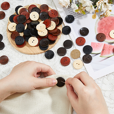 100Pcs 5 Colors 2-Hole Pearwood Buttons BUTT-HS0001-03-1