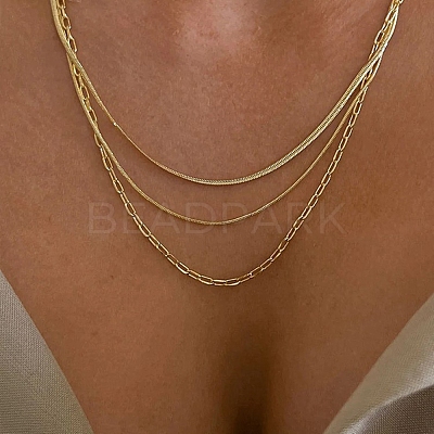 Stainless Steel Chains Three Layers Necklaces NJEW-D054-01A-01G-1