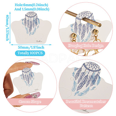 100Pcs Feather Printed Paper Jewelry Display Cards CDIS-TA0001-42-1