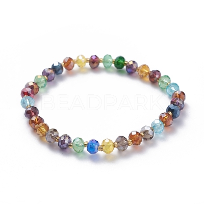 Electroplate Faceted Abacus Glass Beaded Stretch Bracelets BJEW-JB04876-1