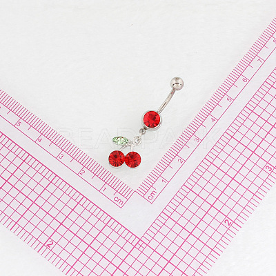 Cherry Alloy Ruby Rhinestone Dangle Belly Button Rings FS-WG98245-01-1