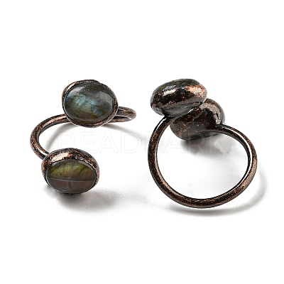 Oval Shape Natural Labradorite Open Cuff Rings RJEW-M157-16R-1