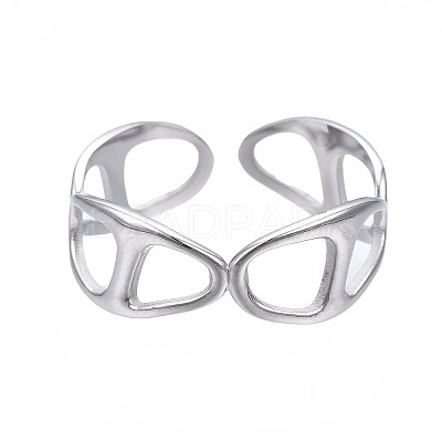 Non-Tarnish 304 Stainless Steel Oval Wrap Open Cuff Ring RJEW-T023-62P-1