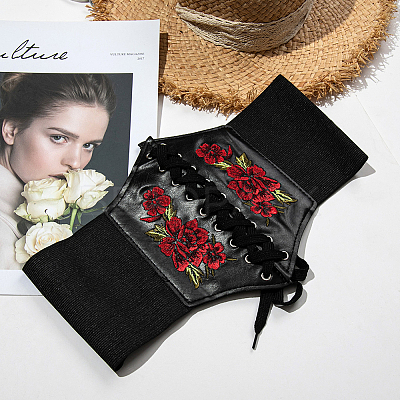 1Pc PU Leather Wide Elastic Corset Belts AJEW-WR0002-01B-1