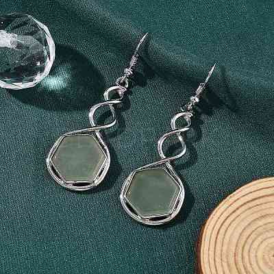 Hexagon Natural Green Aventurine Dangle Earrings EJEW-K298-01P-03-1