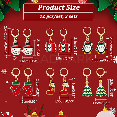Christmas Alloy Enamel Tree & Gifts Box & Penguin & Snowman & Stocking & Glove Pendant Locking Stitch Markers HJEW-AB00066-1