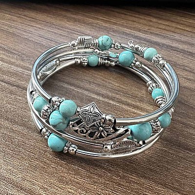 2Sets 2Pcs Bohemian Multi-Layered Synthetic Turquoise Wrap Bracelet Women's Jewelry MV3343-2-1