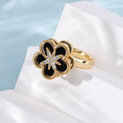 Brass Micro Pave Cubic Zirconia Rotating Finger Rings RJEW-S636-03G-1