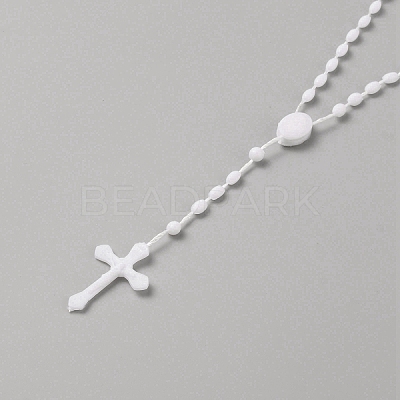 Plastic Rosary Bead Necklaces NJEW-WH0024-05E-1