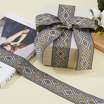 Polyester Jacquard Rhombus Ribbons OCOR-WH0082-141B-1