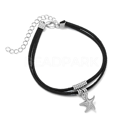 Ocean Alloy Starfish Charm Faux Suede 2-Strand Anklets for Women WGD1C62-01-1
