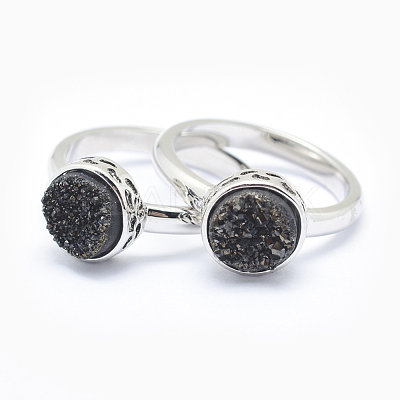 Electroplate Natural Druzy Agate Crystal Finger Rings RJEW-I054-03P-RS-1