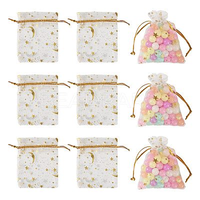 30Pcs Gold Stamping Moon Star Organza Drawstring Gift Bags ABAG-TA0002-21A-1
