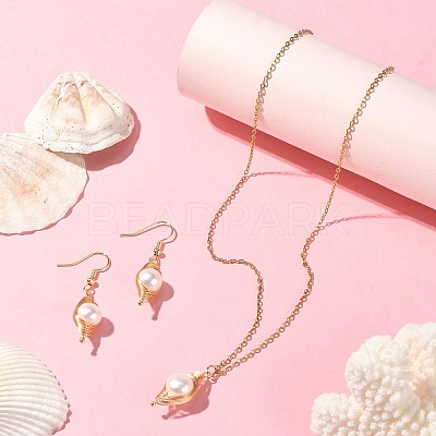 Natural Pearl Pendant Necklace & Dangle Earrings SJEW-JS01276-1