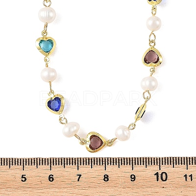 Natural Cultured Freshwater Pearl & Brass Glass Link Chains Necklaces for Women NJEW-JN06407-1