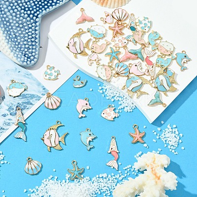 20Pcs 10 Styles Sea Animal Alloy Enamel Pendants ENAM-YW0004-35-1