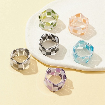 Resin Tartan Pattern Cuff Ring RJEW-FS0001-06-1