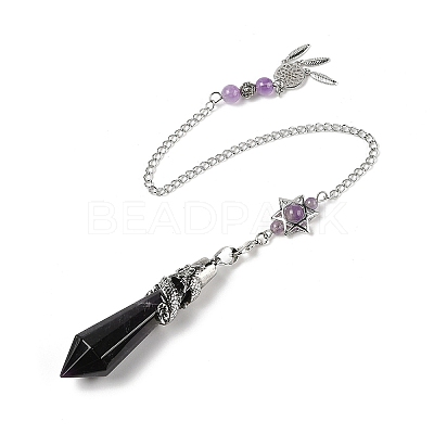 Natural Amethyst Cone Dowsing Pendulum Big Pointed Pendants AJEW-Z041-01J-AS-1