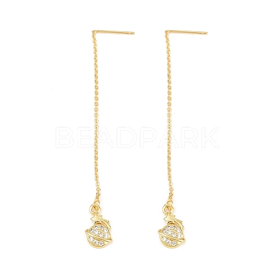 Planet with Star Brass Micro Pave Clear Cubic Zirconia Ear Thread EJEW-H182-07G-1