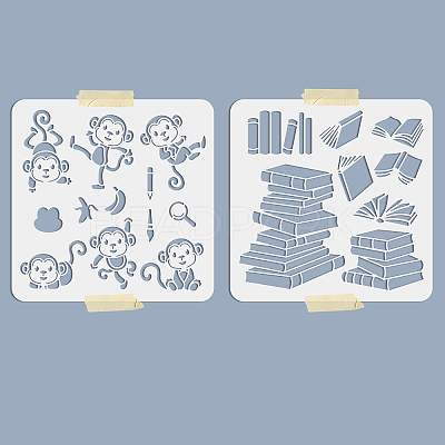 2Pcs 2 Styles PET Hollow Out Drawing Painting Stencils DIY-WH0411-031-1
