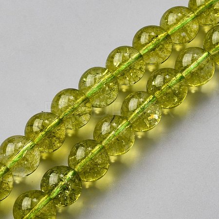 Natural Crackle Olive Quartz Round Beads Strands G-WH0043-007C-1