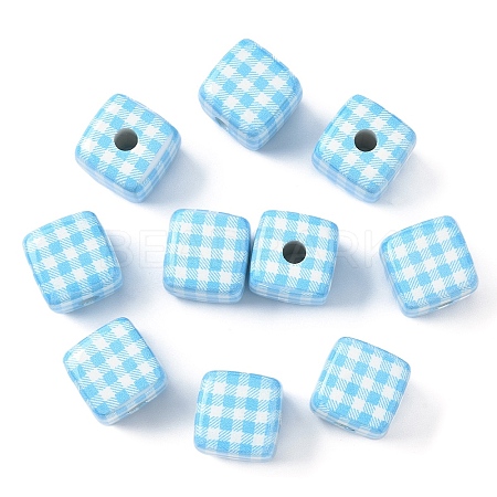 10Pcs Printed Opaque Acrylic Beads MACR-YW0004-19C-1