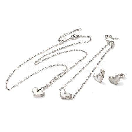 Non-Tarnish Heart 304 Stainless Steel Pendant Necklaces & Bracelets & Stud Earrings Sets for Women SJEW-C004-01P-1