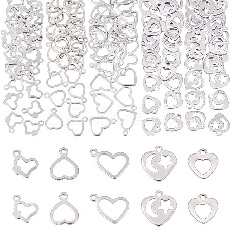 150Pcs 5 Style 304 Stainless Steel Open Pendants STAS-UN0030-54-1