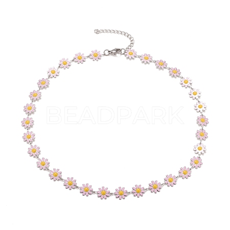 Enamel Daisy Link Chain Necklace NJEW-P220-01P-05-1