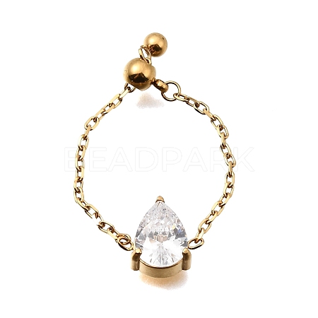 304 Stainless Steel Pave Cubic Zirconia Adjustable Chain Rings RJEW-P189-01A-G-1