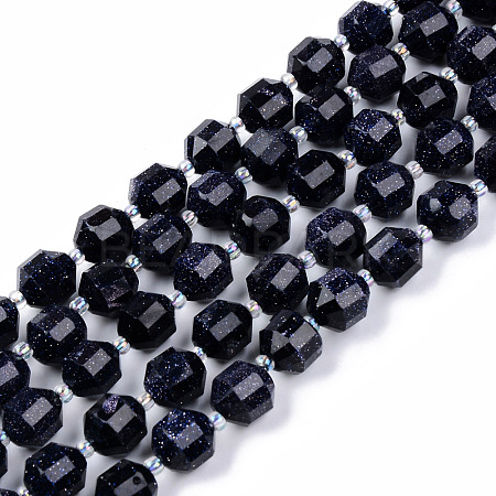 Synthetic Blue Goldstone Beads Strands G-R482-12-10mm-1