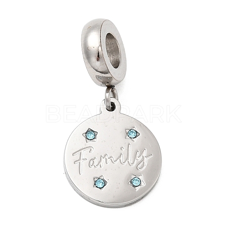 304 Stainless Steel Sapphire Rhinestone European Dangle Charms STAS-D153-06B-P-1